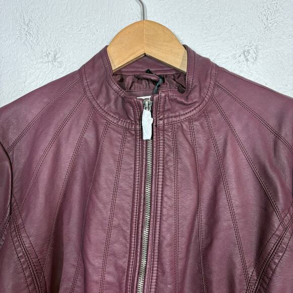 NEW! Made by Johnny Vegan Leather Jacket Mock Neck Moto Biker Wine Purple - M - Picture 3 of 8